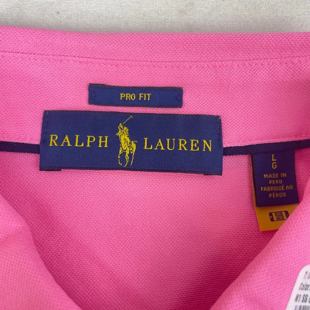 Ralph Lauren Mens Pro Fit Polo Shirt Pink Short Sleeve Performance Large NWOT